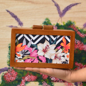 Floral Printed Forest Wood Clutches