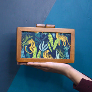 Jaguar Printed Forest Wood Clutches