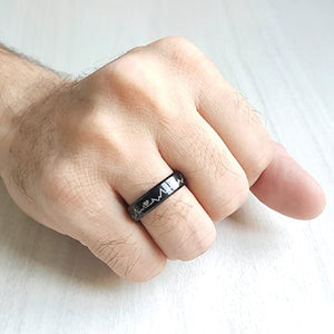 Black Stainless Steel Valentine Heart Beat Ring for Your  Special one and your Men