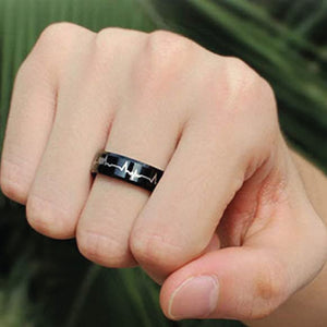 Black Stainless Steel Valentine Heart Beat Ring for Your  Special one and your Men