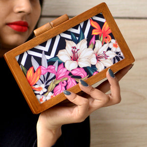 Floral Printed Forest Wood Clutches