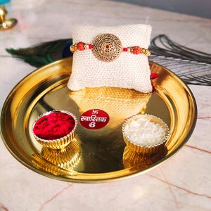 Rakhi Puja Thali With Designer Two Rakhi and Roli Chawal Set