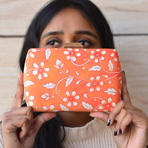 Pretty Peach Floral Printed Clutch