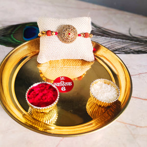 Rakhi Puja Thali With Designer Two Rakhi and Roli Chawal Set