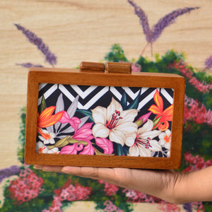 Floral Printed Forest Wood Clutches