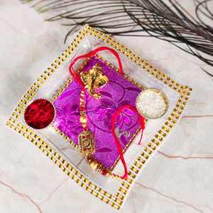 Ganesha Rakhi Puja Thali With Designer Two Rakhi and Roli Chawal Set