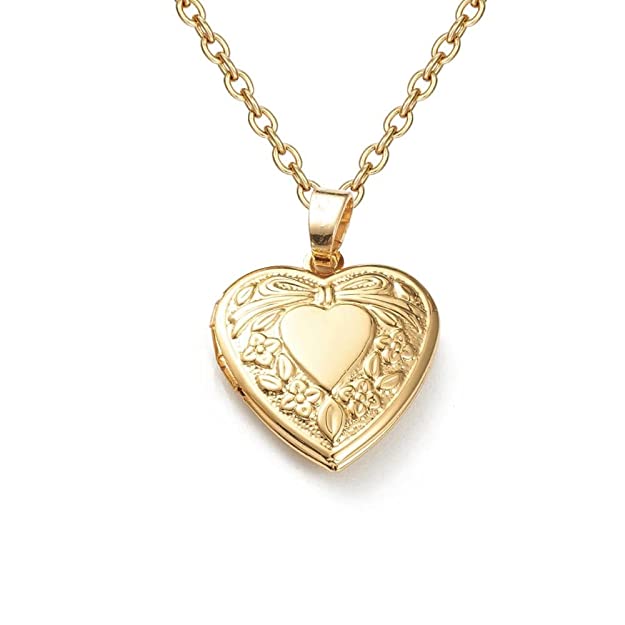 Real Gold Plated Heart Photo Memory Locket Pendant Necklace With Chain Valentine Gift For Women And Girls