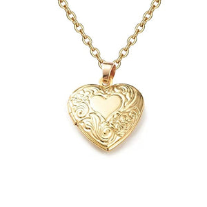 Real Gold Plated Heart Photo Memory Locket Pendant Necklace With Chain Valentine Gift For Women And Girls