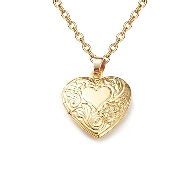 Real Gold Plated Heart Photo Memory Locket Pendant Necklace With Chain Valentine Gift For Women And Girls