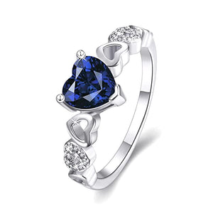 Platinum Plated Midnight Blue Swiss Zirconia Crystal Heart Ring for Women and Girls