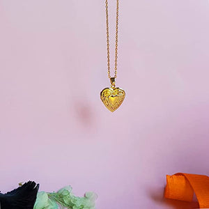 Real Gold Plated Heart Photo Memory Locket Pendant Necklace With Chain Valentine Gift For Women And Girls