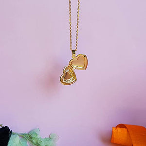 Real Gold Plated Heart Photo Memory Locket Pendant Necklace With Chain Valentine Gift For Women And Girls