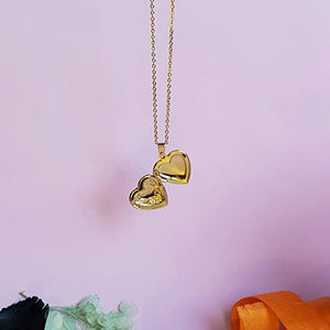 Real Gold Plated Heart Photo Memory Locket Pendant Necklace With Chain Valentine Gift For Women And Girls