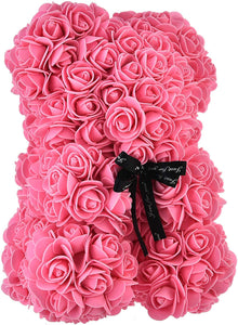 Rose Teddy Bear 12 inch Hugz Teddy Flower Bear For Valentines Day, Anniversary & Bridal Showers Clear Gift Box, (Pink)
