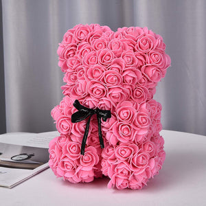 Rose Teddy Bear 12 inch Hugz Teddy Flower Bear For Valentines Day, Anniversary & Bridal Showers Clear Gift Box, (Pink)