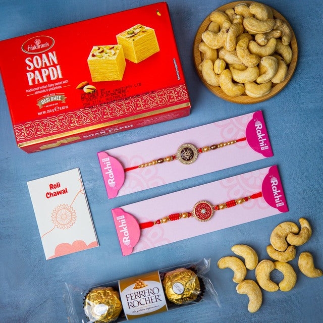 Two Bhai Rakhi With Cashews,Chocolates, Soan Papdi - For Australia
