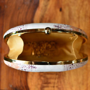 Oval White Printed Clutch