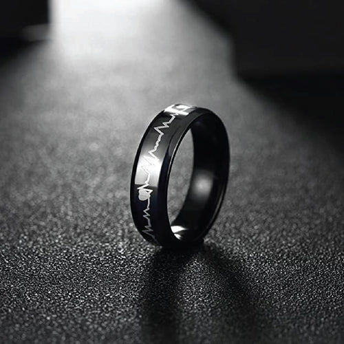 Black Stainless Steel Valentine Heart Beat Ring for Your  Special one and your Men