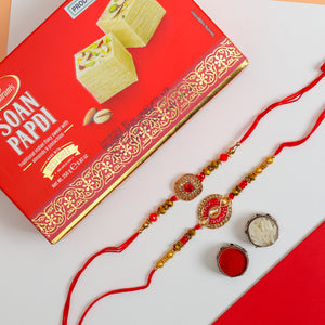 Royal Rajasthani Rakhi Set with Soan Papdi - For Canada