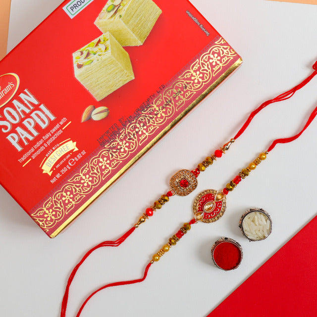 Royal Rajasthani Rakhi Set with Soan Papdi - For Canada