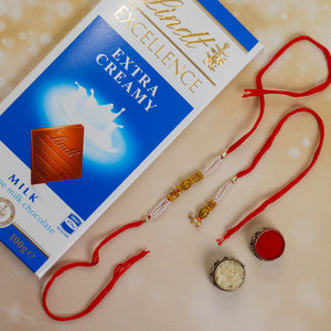 Golden Pearl Bhaiya Bhabhi Rakhi with Lindt Chocolate - For Canada