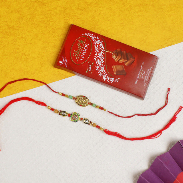 Set of 2 Designer Rakhi with Lindt - For UK