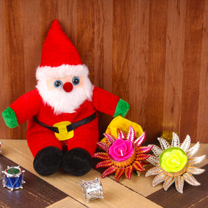 SANTA SOFT TOY WITH PAIR OF CANDLES