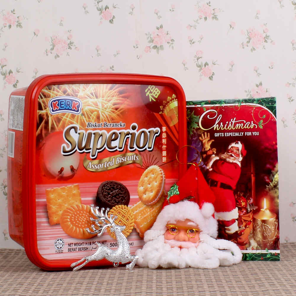 CUTE SANTA FACE AND SMALL REINDEER WITH ASSORTED BISCUITS