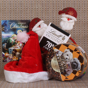 SANTA HAIR BAND WITH CAP WITH CHOCOLATE BISCUITS AND LINDT