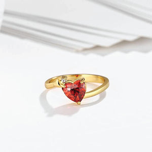 Gold-plated carnelian red Swiss zirconia crystal heart ring for women and girls