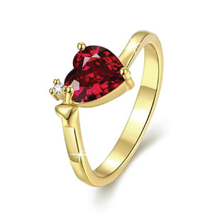 Gold-plated carnelian red Swiss zirconia crystal heart ring for women and girls