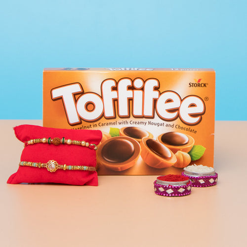 Rudraksha Rakhi Set with Hazelnuts Chocolates - For Canada