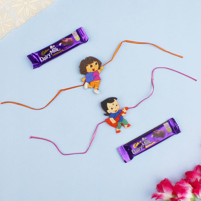 Two Cartoon Kids Rakhi with Chocolate - For Canada