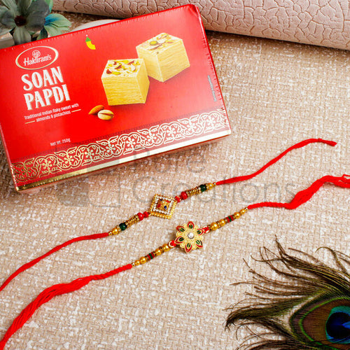 Fancy Golden Pattern Rakhi Set Hamper - For Canada