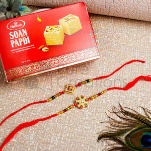 Fancy Golden Pattern Rakhi Set Hamper - For Canada