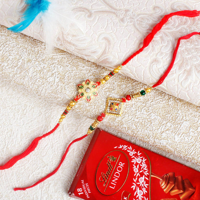 Golden Designer Rakhi with Chocolate - For Canada