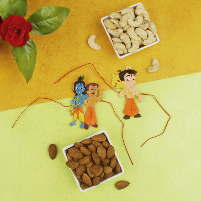 Two Kids Rakhi with Dry Fruit Hamper - For Canada