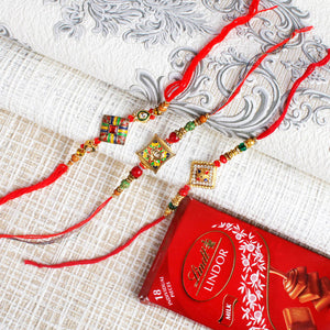 Set of 3 Square Rakhis with Chocolate - For Canada