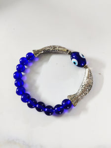 Silver Fish Evil Eye Bracelet