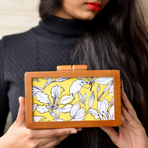 White Yellow Floral Forest Wood Clutches