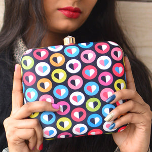 Colorful Flying Heart Printed Clutch