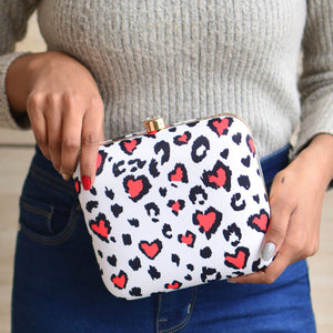 Red Black Heart Printed Clutch