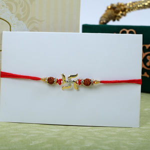 Swastik Rakhi with Ladoo - For UK