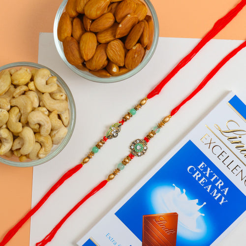 Two Bhai Rakhi With Nuts and Chocolate - For New Zealand