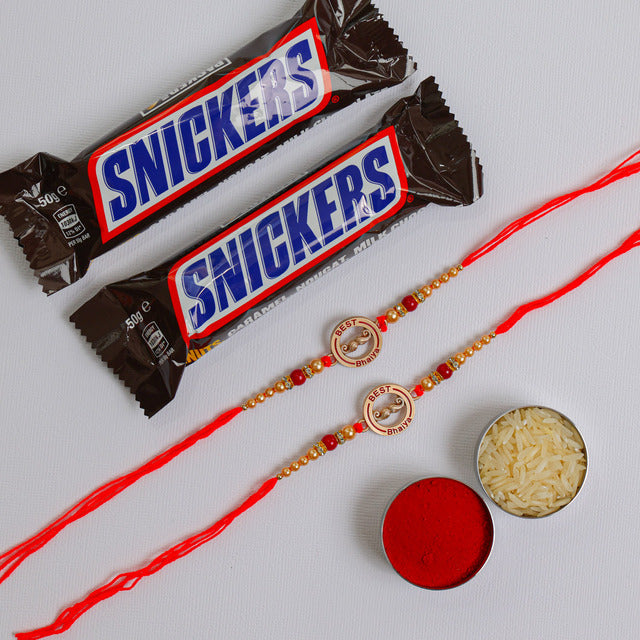 Two Bhai Rakhi With Snickers Chocolate - For New Zealand