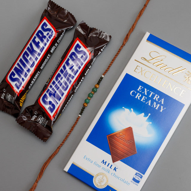 Green Moti Rakhi With Chocolates - For New Zealand