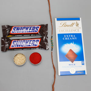 Green Moti Rakhi With Chocolates - For New Zealand