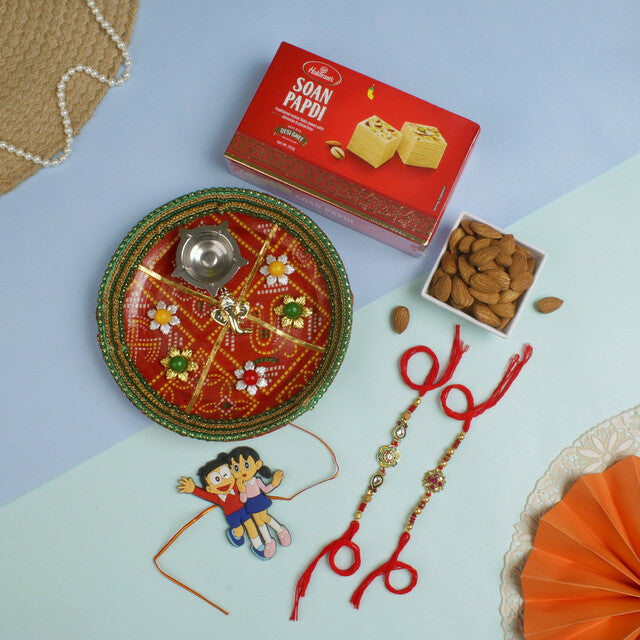 Two Fancy Designer Rakhi Set Hamper- For USA