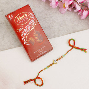 Multicolour Diamond Rakhi Thread Chocolate Hamper - For USA