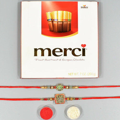 Adorable Bhaiya Rakhi Set Chocolate Hamper - For USA